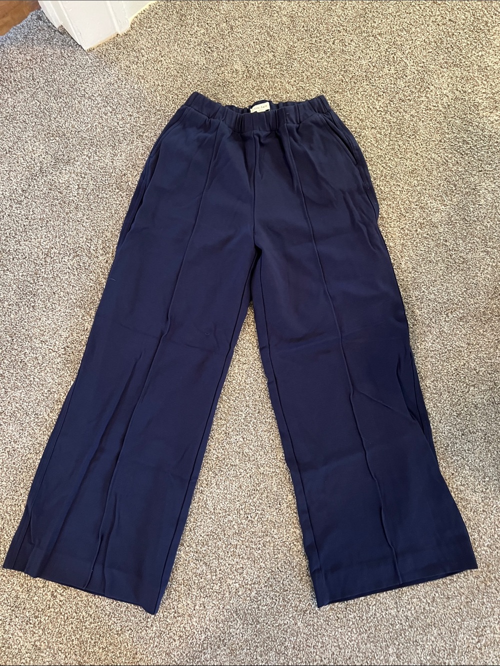Women's Navy Wide-Leg Track Pants with Elastic Waist